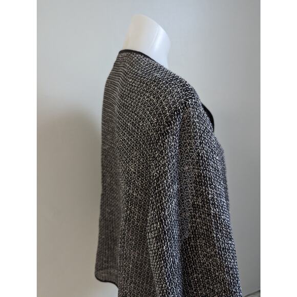 Eileen Fisher Plus Size 1X Textured Open Front Cardigan Black White Navy Cotton - Picture 5 of 8